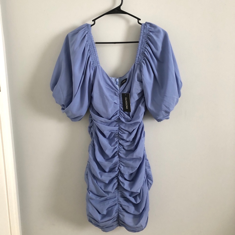 Glassons Ruched Puff Sleeve Dress NWT